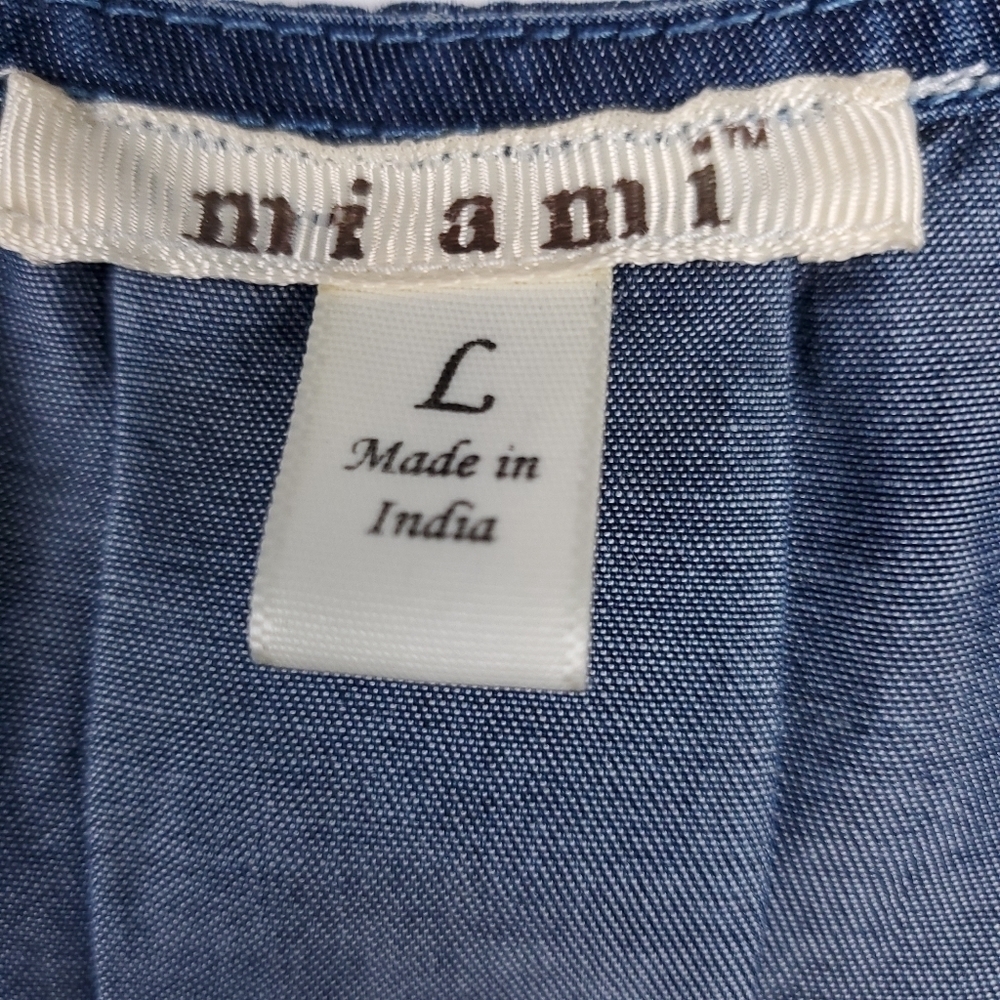 MIAMI Blue 100% Tencel Rouged Wrap Top Sz L - Picture 4 of 11